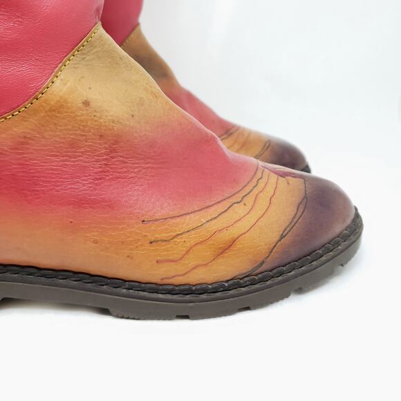 Vintage Leather Foldover Boots Pink Brown Tropical Beach  OOAK England Sz UK 6 - Picture 10 of 16